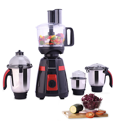 Platinum 750W Mixer Grinder with Food Processor | 4 SS Jars with Fruit Filter Jar | Powerful 750W motor | Pulse Function | Anti Skid Feets | 5 years warranty on motor | Black & Red